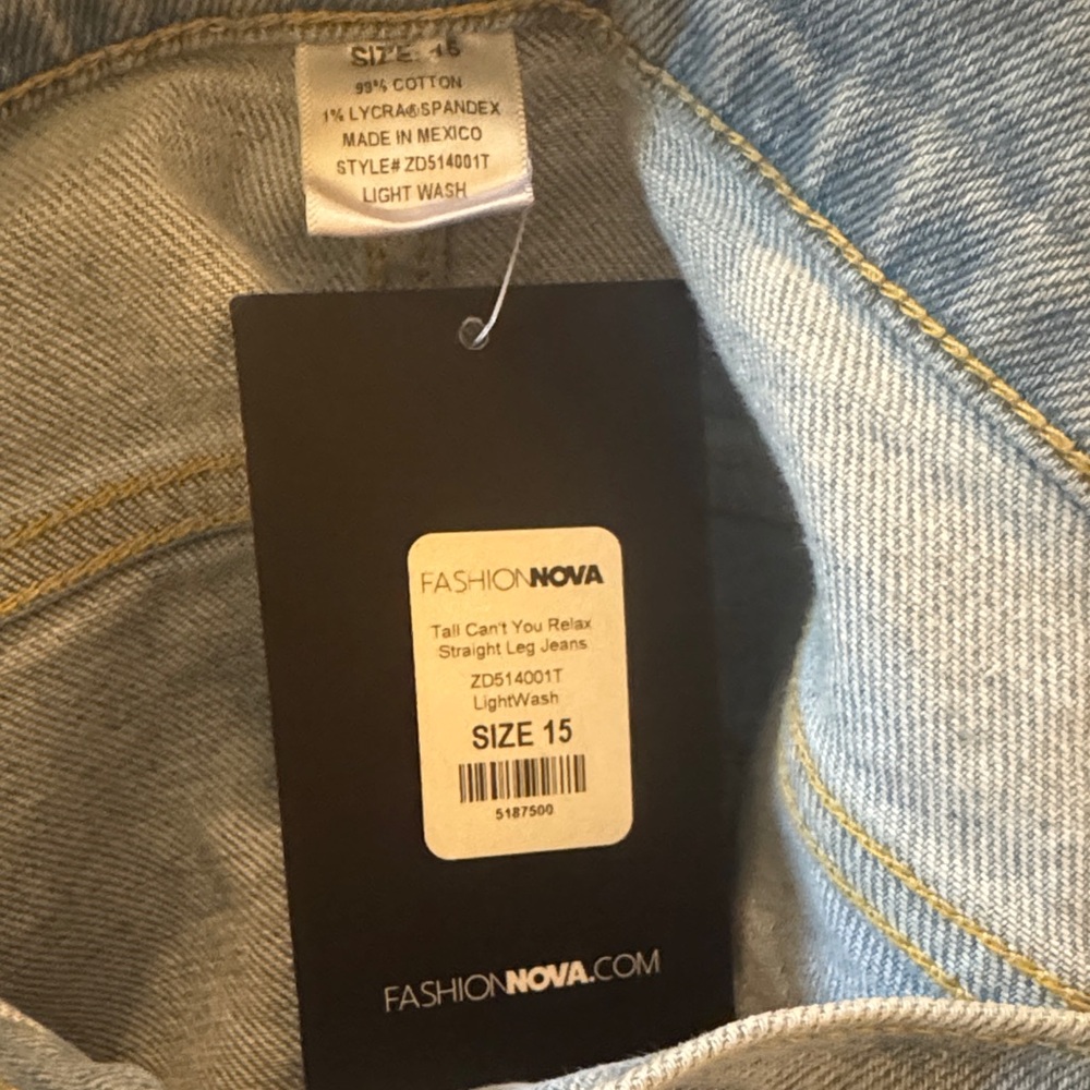 Fashion Nova Light Blue Straight Leg Jeans. SZ 15 NWT - Picture 2 of 9